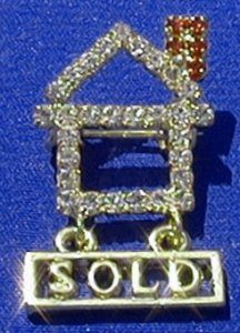 #41 Pin Jewelry - Small Crystal House with Red Chimney and Sold Sign