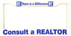 Plastic License Plate Frame  - REALTOR® Logo - White